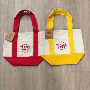 Trader Joes Red and Yellow Canvas Mini Tote Bag Set